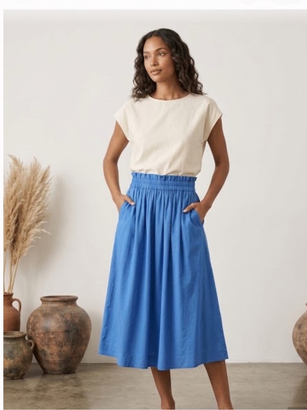Mille / cobalt Blue Paper Bag Waist Midi Skirt small s